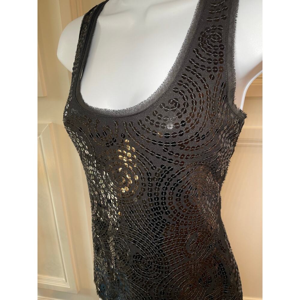 White House Black Market Sequin Sleeveless Scoop Neck Top Size S Black - Picture 3 of 7